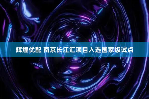辉煌优配 南京长江汇项目入选国家级试点